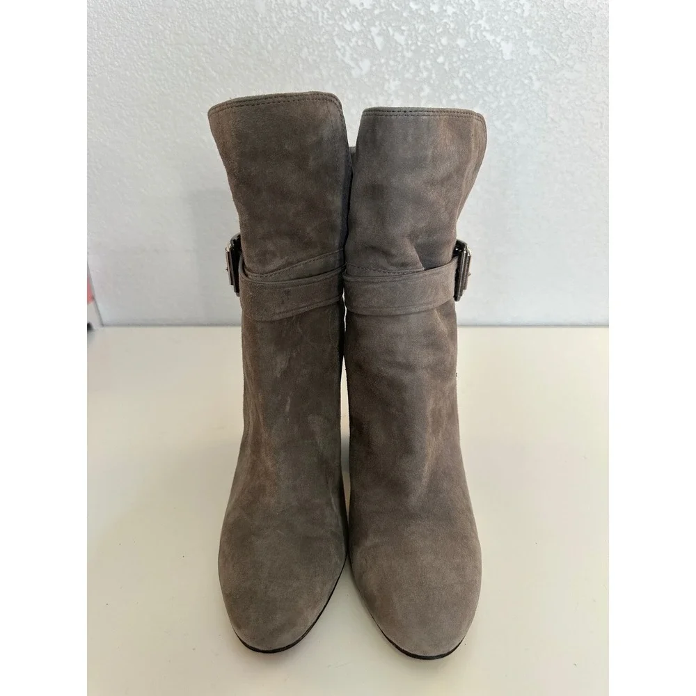 Vince Camuto Gray Suede Buckle Strap Slouchy Block Heel Ankle Boots Size 6M